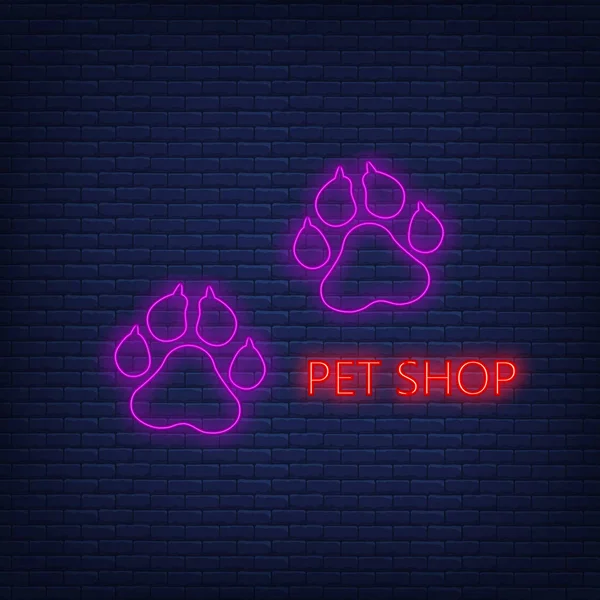 Vetor ícone da pata neon. Pet Shop Print — Vetor de Stock