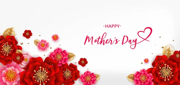 Tarjeta de felicitación del día de las madres con flores sobre fondo blanco. Vector — Vector de stock