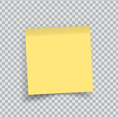 Yellow sticker paper. Note paper with curled corner. Vector isolated on transparent clipart