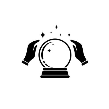 Elleri ile Kristal Top Magic Simgesi. Vektör Logo Şablonu