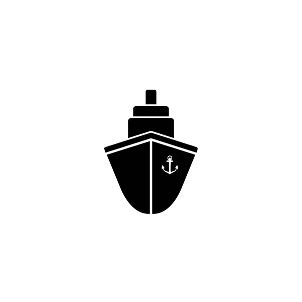 Schip icoon plat. Zwart pictogram op grijze achtergrond. Vector illus — Stockvector