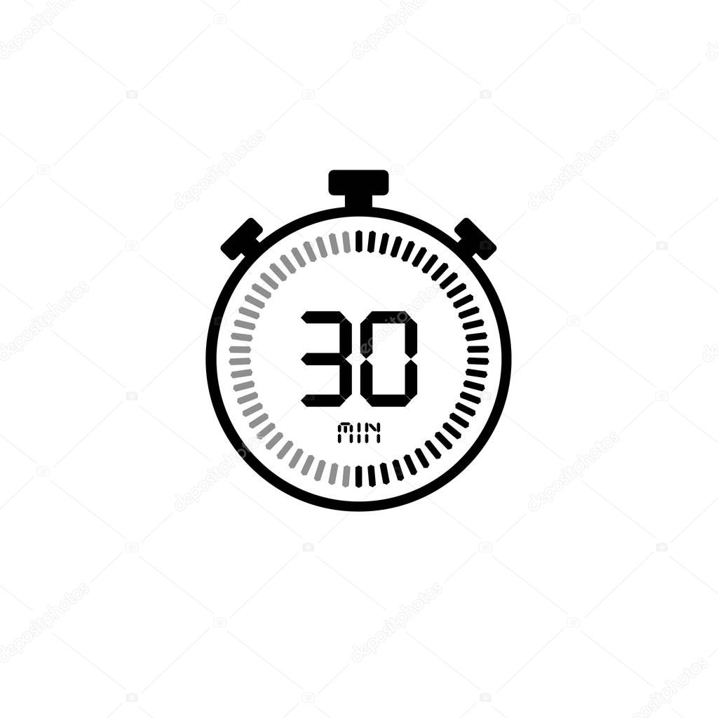 The 30 minutes, stopwatch vector icon, digital timer. Clock and 