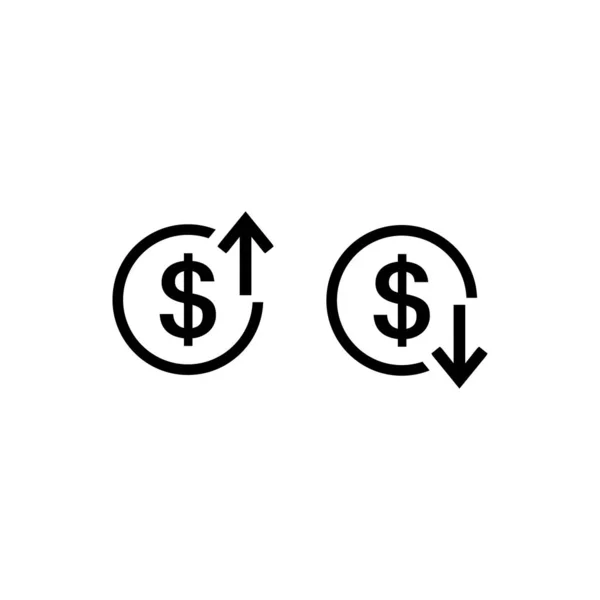 Стрелки вверх и вниз со знаком доллара в плоском дизайне значка на белом фоне — стоковый вектор