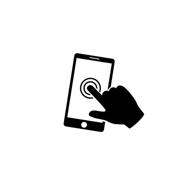 Telefon Smartphone s rukou, Ikona dotykové obrazovky — Stockový vektor