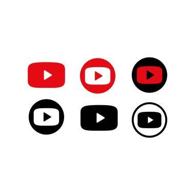 Kırmızı ve siyah çalma düğmesi simgesi vektörü. Video logosu çal