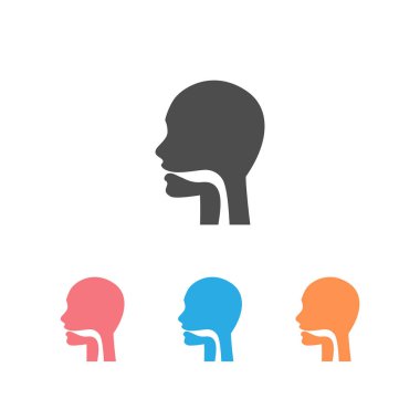 Ağız boşluğu, gırtlak ve yemek borusu simgesi seti. Nafaka kanalının üst kısmı. Siluet sembolü. Boşluk yok. Vektör izole edildi