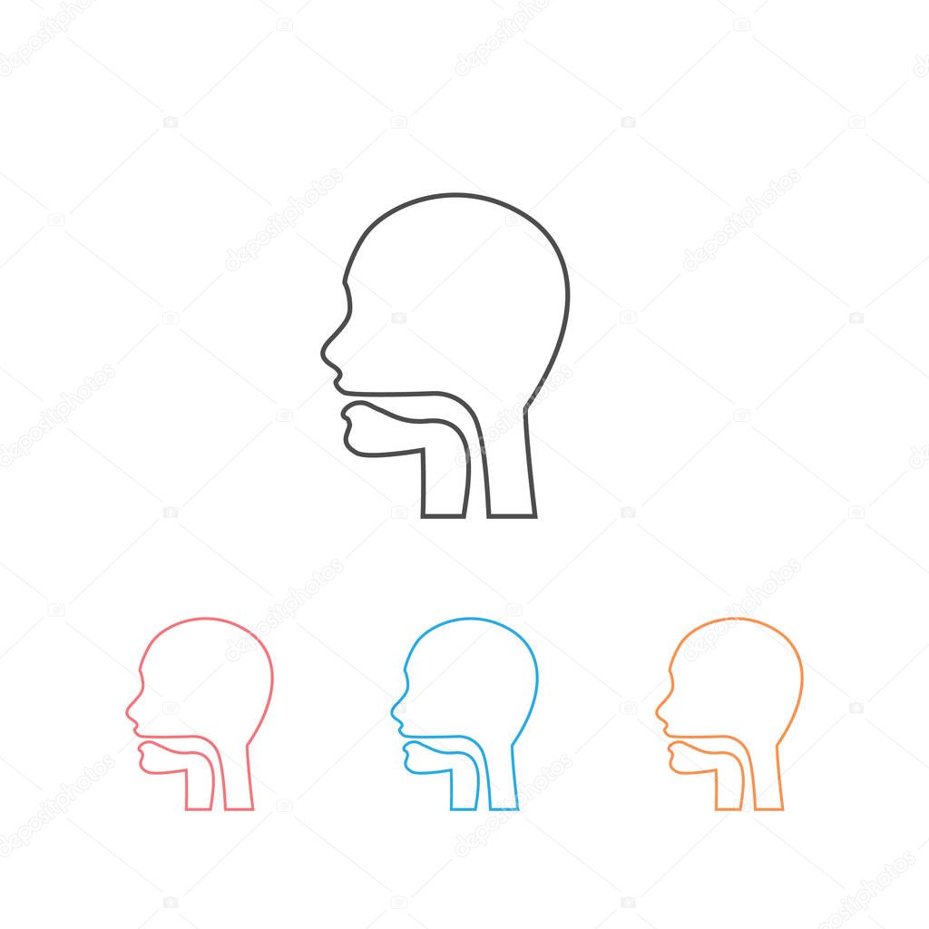 Oral cavity, pharynx and esophagus glyph icon set. Upper section of alimentary canal. Silhouette line symbol. Negative space. Vector isolated illustration