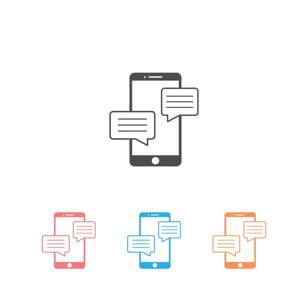 Telefon komórkowy czat znak ikona zestaw w płaskim stylu. Ilustracja wektora powiadomień na białym, izolowanym tle. Biznes Smartphone SMS — Wektor stockowy