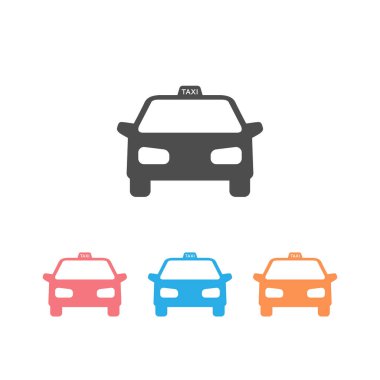 Beyaz izole edilmiş illüstrasyon üzerine taksi vektör simgesi ayarlandı