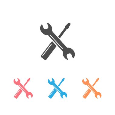 Anahtar simge seti sembolü ile tornavida. Üstün kalitede, trendy tarzda izole ekipman elemanı.