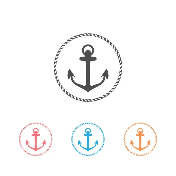 Якорная эмблема с круглой рамой каната. Дизайн яхты. Морской знак, символ. Универсальный набор значков. Простой шаблон логотипа. Вектор — стоковый вектор
