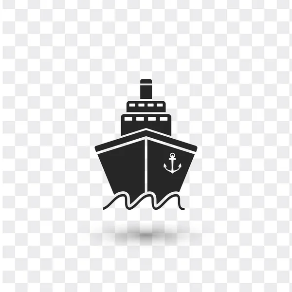 A hajó ikonja lapos. Fekete piktogram átlátszó háttérrel. Vektorillusztráció — Stock Vector