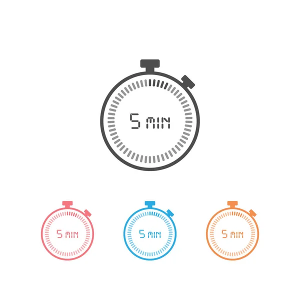 Os 5 minutos, cronômetro conjunto vetor ícone, temporizador digital. Relógio e relógio, cronômetro, contagem regressiva — Vetor de Stock