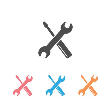 Anahtar simge seti sembolü ile tornavida. Üstün kalitede, trendy tarzda izole ekipman elemanı.