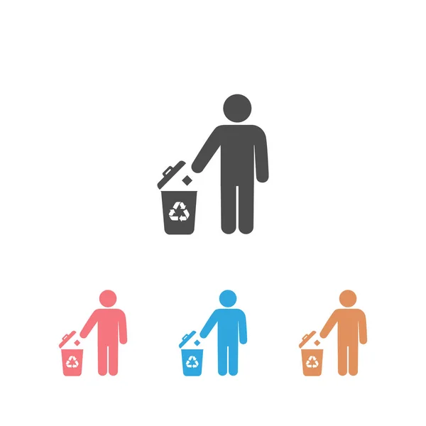 Man and trash bin with recycle icon set isolated on white background. — Stock Vector