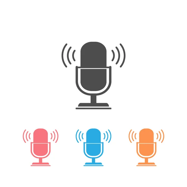 Podcast Radio Icon Set Illustration. Studio-Tischmikrofon mit Sendetext — Stockvektor
