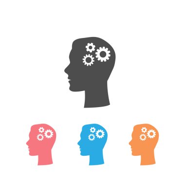 İnsan kafası düz simge içinde dişli ile ayarlayın. Vektör