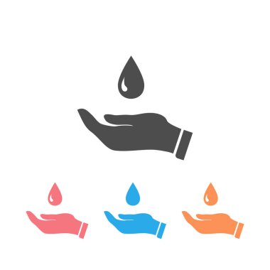 Güvenli su logosu, su damlası ve el simgesi seti.