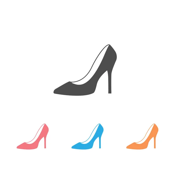 Monochrome vector illustration of a womens shoe, icon set, isolated on a white — Stock Vector