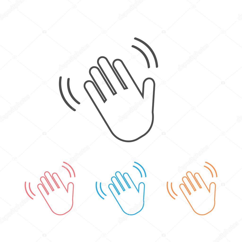 Hand wave waving hi or hello gesture line art vector icon set for apps