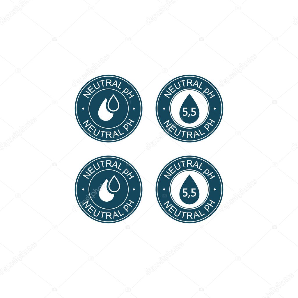 Neutral pH balance logo icon for shampoo or cream. Ph sign label with drop. Vector
