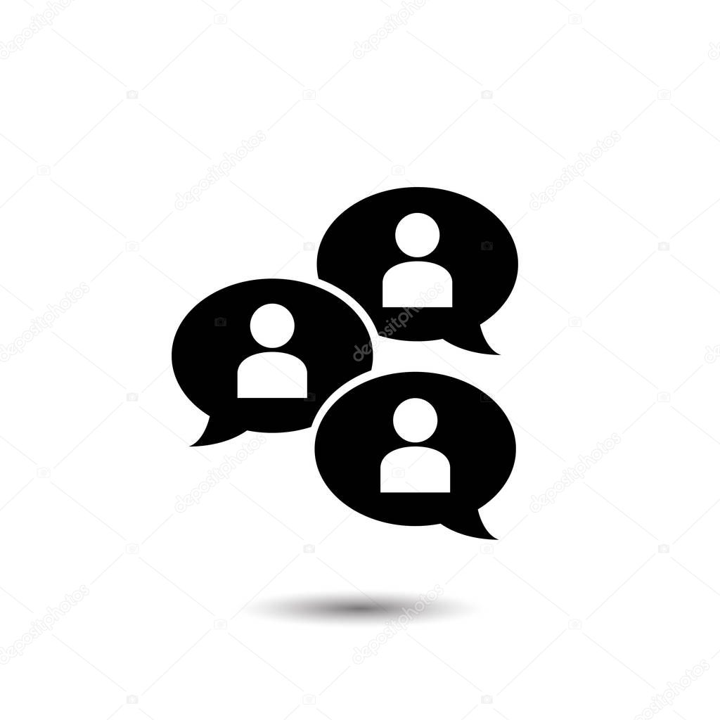 Group chat bubbles or forum discussion with multiple people chatting flat vector icon for apps