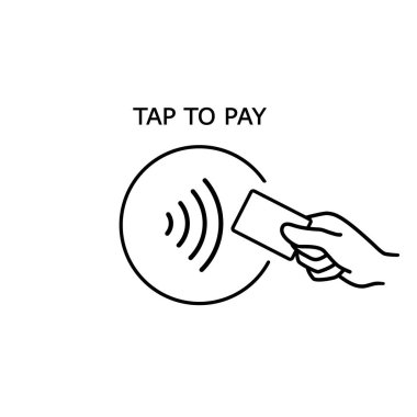 Temassız ödeme, kredi kartı ve el dokunmatik ödeme dalgası logosu. Vektör kablosuz NFC ve irtibatsız maaş kartı