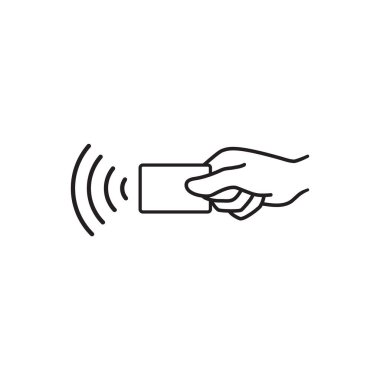 Temassız ödeme, kredi kartı ve el dokunmatik ödeme dalgası logosu. Vektör kablosuz NFC ve irtibatsız maaş kartı