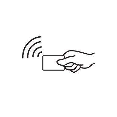Temassız ödeme, kredi kartı ve el dokunmatik ödeme dalgası logosu. Vektör kablosuz NFC ve irtibatsız maaş kartı