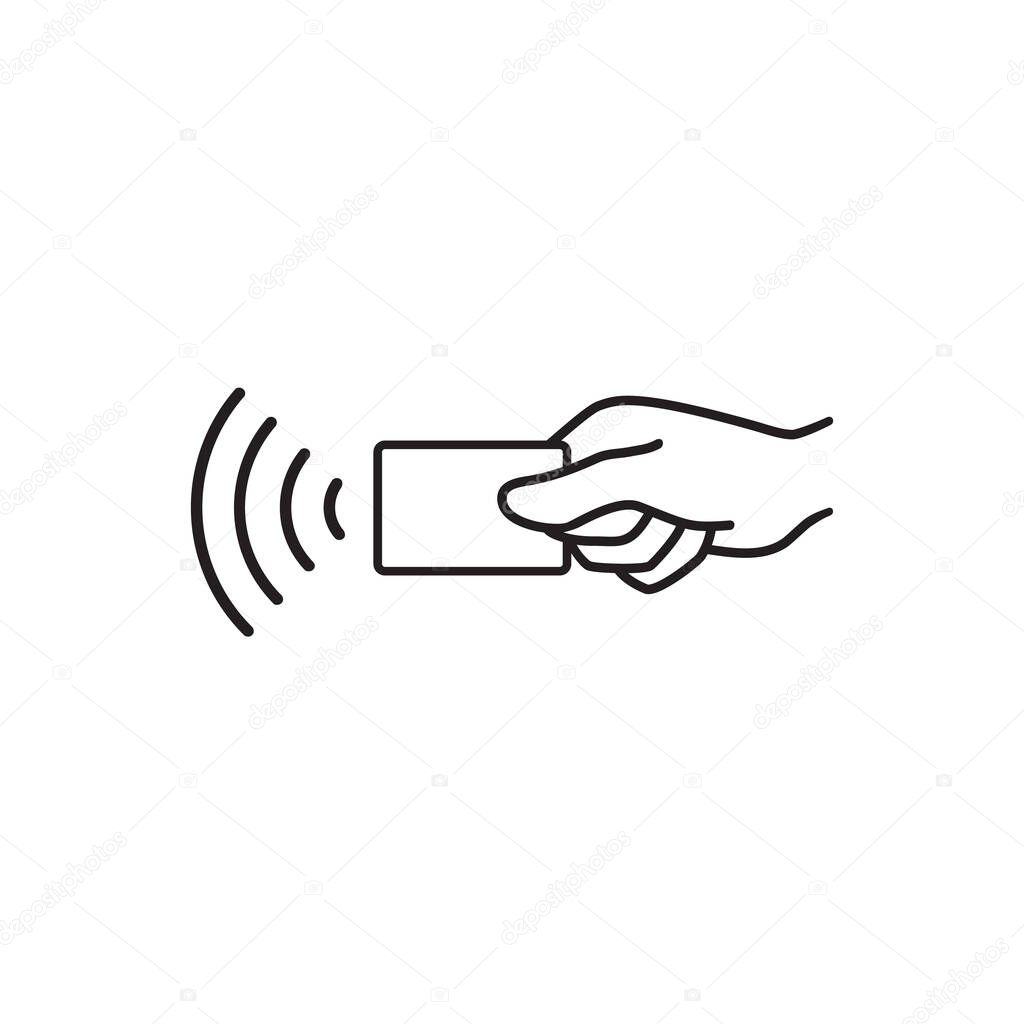 Contactless payment, credit card and hand tap pay wave logo. Vector wireless NFC and contactless pay pass icon