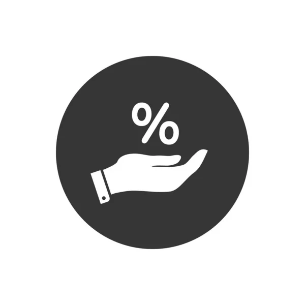 Percentagem no ícone da mão, logotipo em um fundo branco . — Vetor de Stock