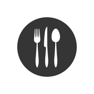 Kaşık, çatal ve bıçak ikonu vektör illüstrasyonu düz stil