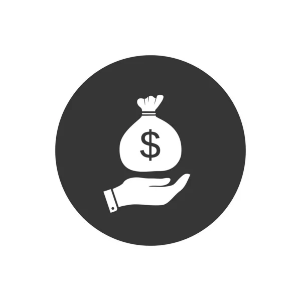 Zak van dollar geld op de hand pictogram voor investeringen en aandelenmarkt concept — Stockvector