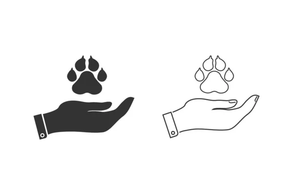 Набор значков благотворительности и пожертвований, логотип, значок. Рука держит лапу животного. — стоковый вектор
