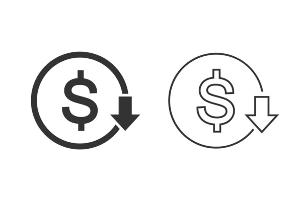 Conjunto de ícones de redução de custos. Dolar para baixo vetor Ícone — Vetor de Stock