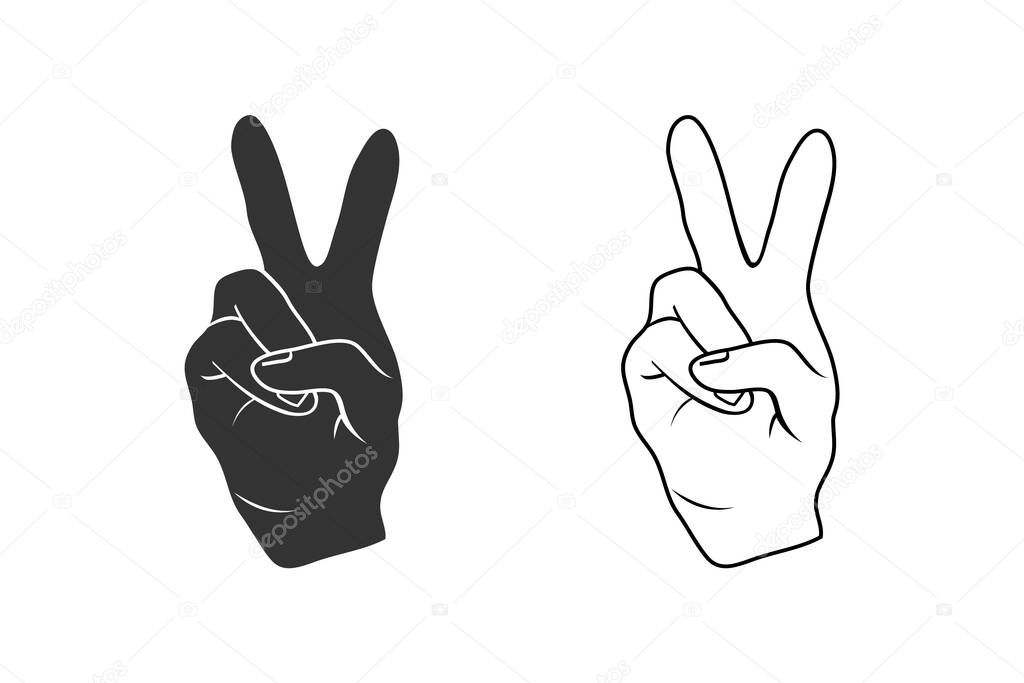 The fingers or hand signals mean peace. Vector icon set