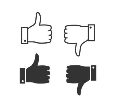 Başparmak yukarı ve baş parmak aşağı simge seti. Düz stil stok vektör illüstrasyonu