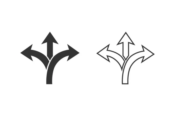 Три шляхи стрілка напрямку в плоский стиль. Векторні ілюстрації. Набір піктограм напрямку руху ізольовано — стоковий вектор