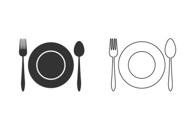 Mutfak çatal kaşık çatal çizgi ikonu seti. Vektör