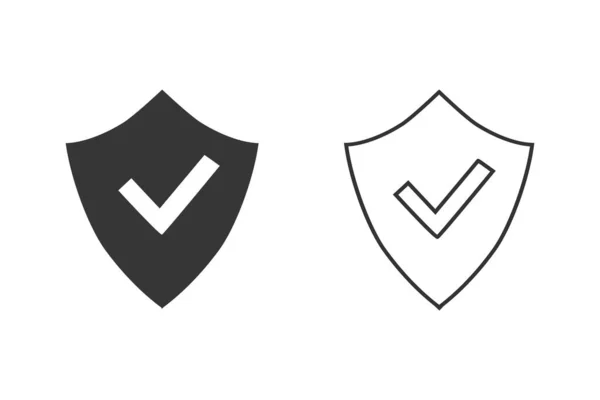 Shield and Check Mark Line Icon Set Vector Logo Template — Vetor de Stock