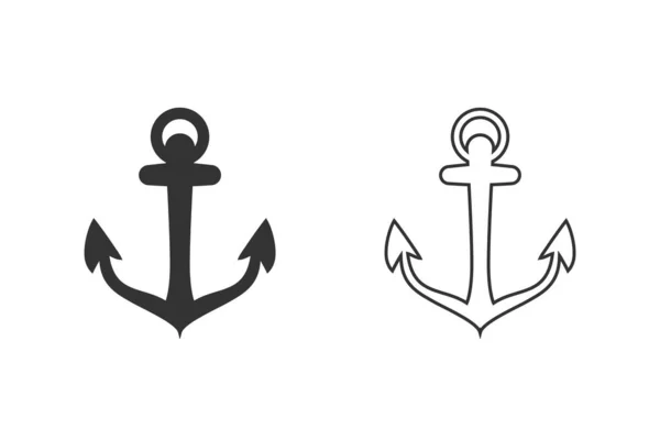 Anker vector lijn pictogram set logo Nautische maritieme zee oceaan boot illustratie — Stockvector