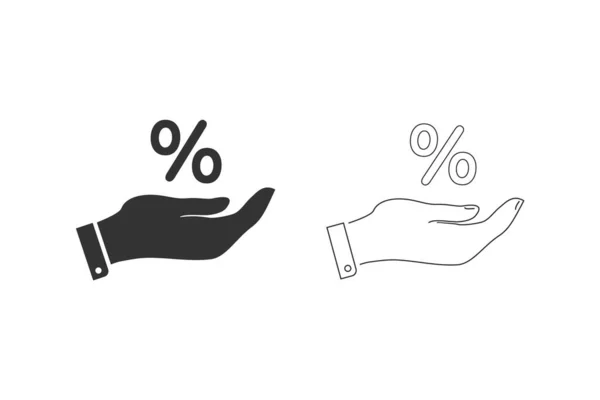 Porcentaje en el conjunto de iconos de la mano, logo sobre fondo blanco. Vector — Vector de stock