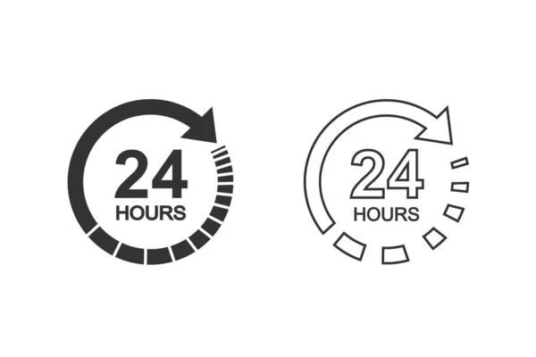 24 uur klok teken lijn pictogram in platte stijl. Vierentwintig uur open vectorillustratie op een witte geïsoleerde achtergrond. Dienstregeling voor bedrijven — Stockvector