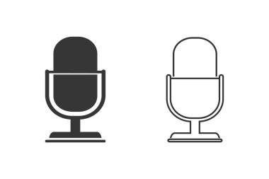 Retro mikrofon vektör çizgisi simgesi beyaz arkaplanda izole edildi