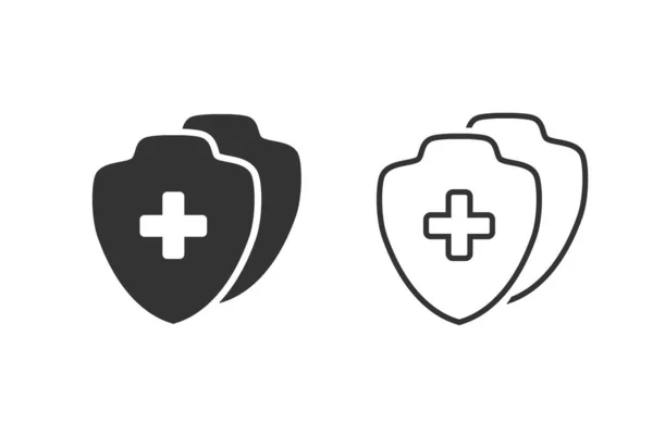 Medical Shield Line Icon Set Schild flache Gesundheit Cross Medical Vektor — Stockvektor