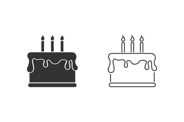 Buon compleanno e Cake Line Icon Set. Vettore — Vettoriale Stock