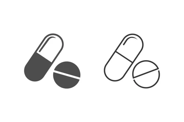 Icono de línea de píldora en blanco. Vector — Archivo Imágenes Vectoriales