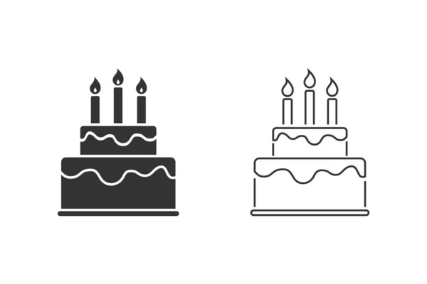 Happy Birthday and Cake Line Icon Set. Vector — Stock Vector