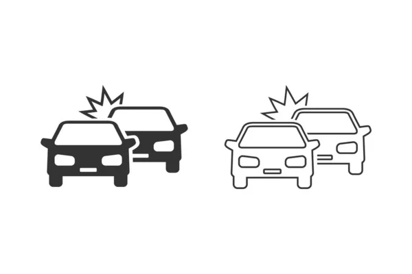 Crashed Cars icono de línea vectorial en blanco — Vector de stock