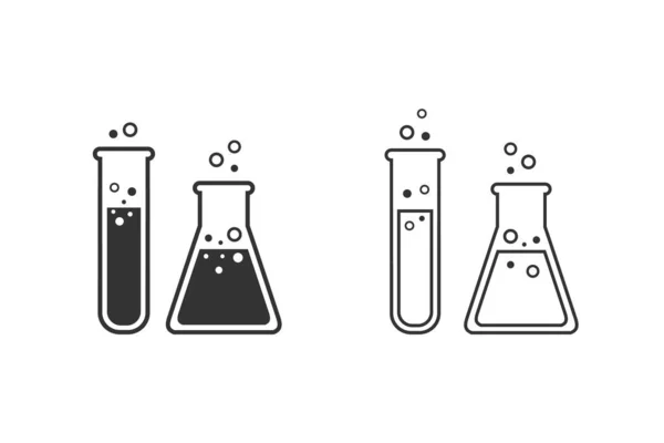 Vector de conjunto de iconos de línea de laboratorio químico de tubo de matraz — Vector de stock